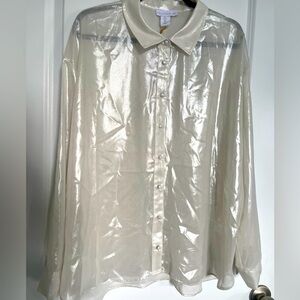 House of Harlow 1960 Sheer Blouse Long Sleeve Career Office Womens L Ivory NWT